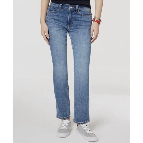 Tommy Hilfiger Women's Blue Tribeca Straight-Leg Mid-Rise Casual Jeans Size 6 - Picture 1 of 6